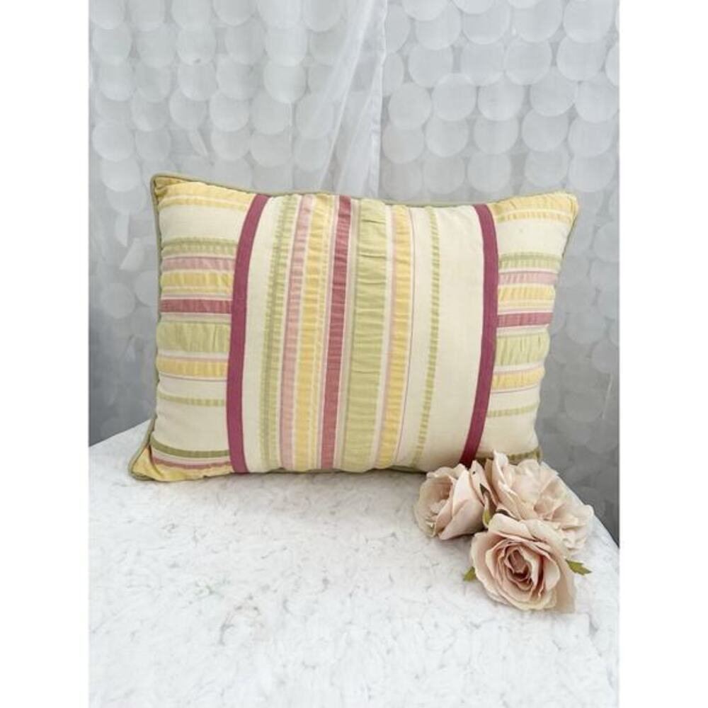 VTG CROSCILL BOUDOIR Pillow Yellow Pink Green Julianna Stripe Country Cottage